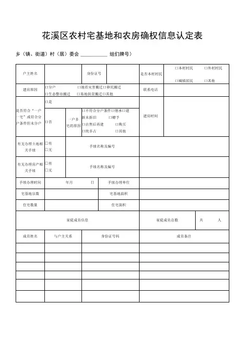 花溪区农村宅基地和农房确权信息认定表