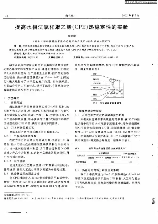 提高水相法氯化聚乙烯(CPE)热稳定性的实验
