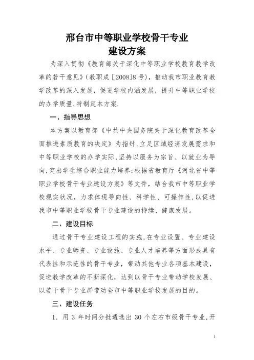 职业学校骨干专业建设方案