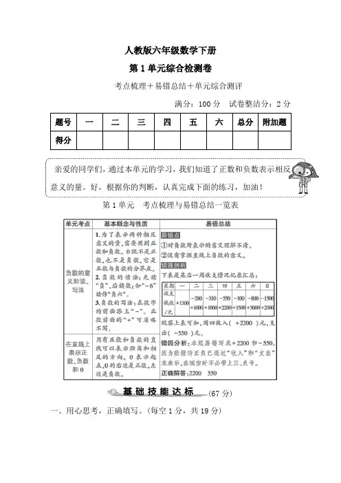 人教版六年级数学下册(第1-5单元)综合检测试卷试题含答案共五套
