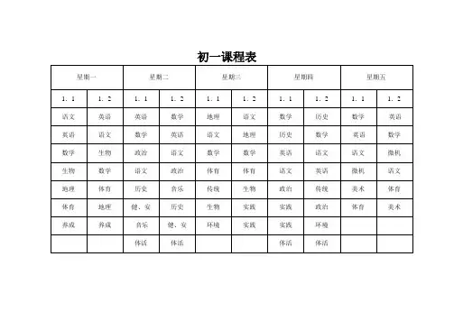 初中一年级(1)班课程表