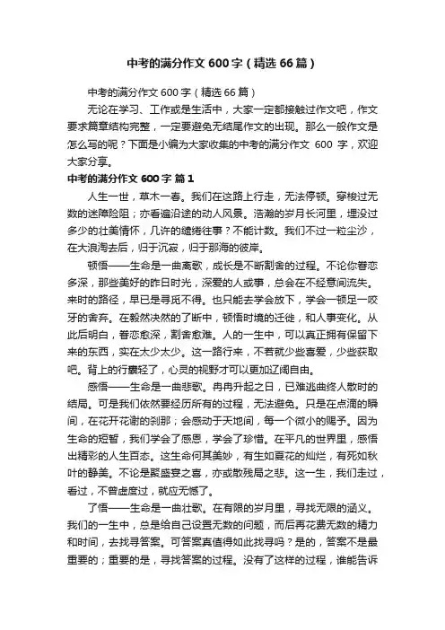 中考的满分作文600字（精选66篇）