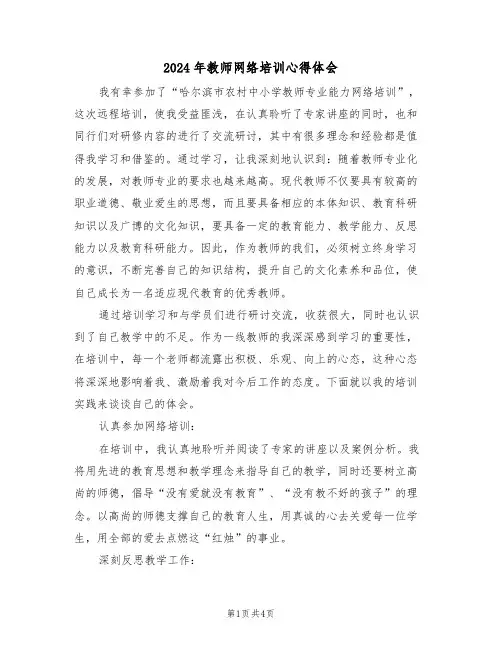 2024年教师网络培训心得体会(二篇)