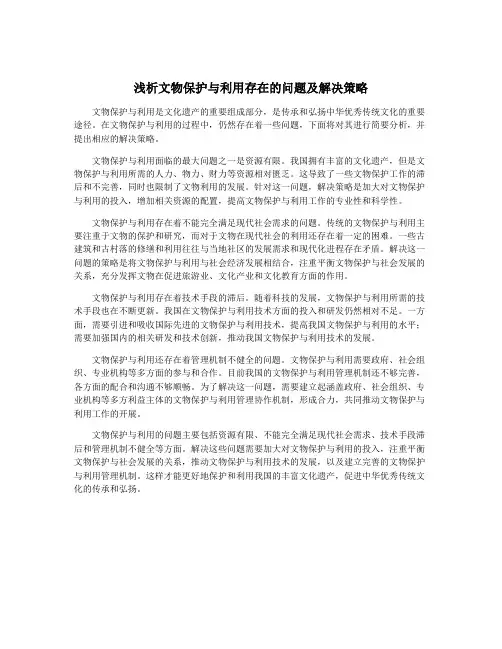 浅析文物保护与利用存在的问题及解决策略