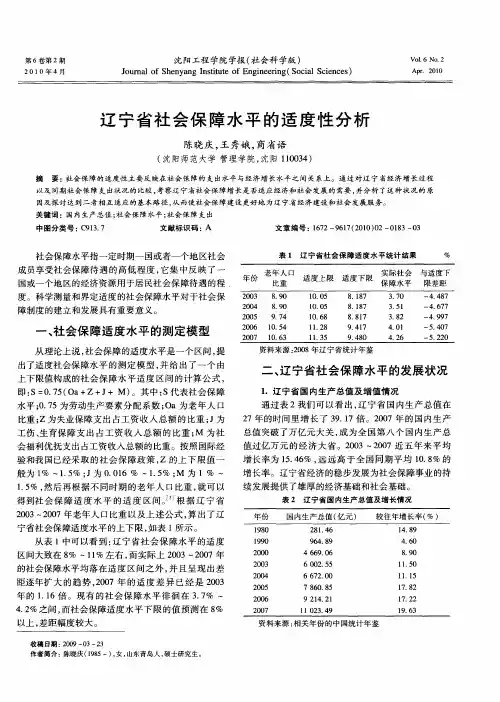 辽宁省社会保障水平的适度性分析