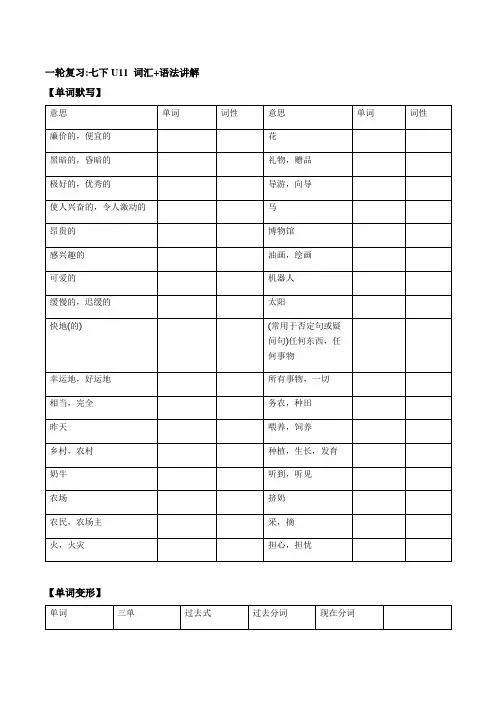 七年级下册Unit 11 人教版英语中考一轮复习(词汇+语法讲解)