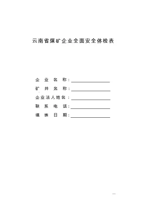 云南省煤矿企业全面安全体检表
