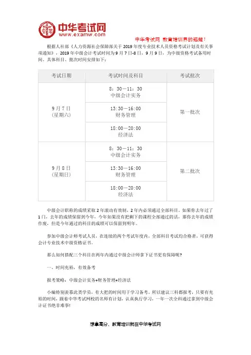 2019年中级会计职称考试几科