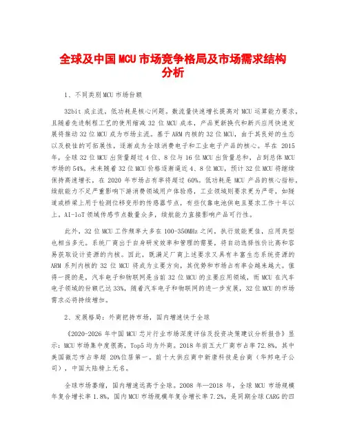 全球及中国MCU市场竞争格局及市场需求结构分析
