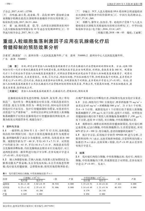 重组人粒细胞集落刺激因子应用在乳腺癌化疗后骨髓抑制的预防效果分析