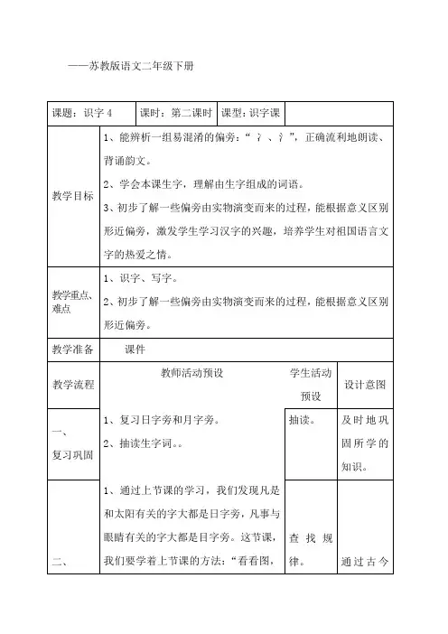 新苏教版二年级语文下册《字  识字4 日 目 冫 氵》教学设计_20