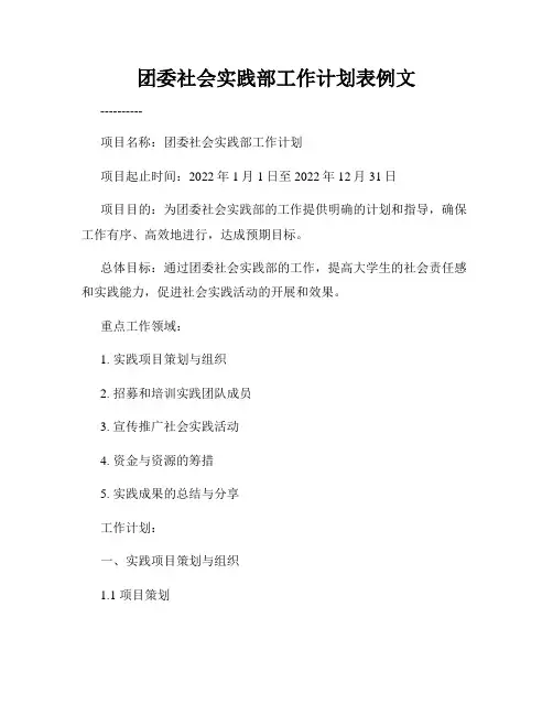 团委社会实践部工作计划表例文