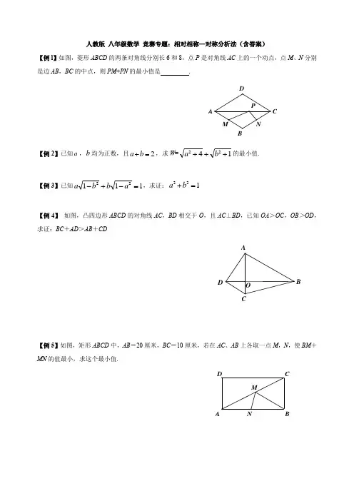 绵阳市人教版 八年级数学 竞赛专题：相对相称—对称分析法(含答案)