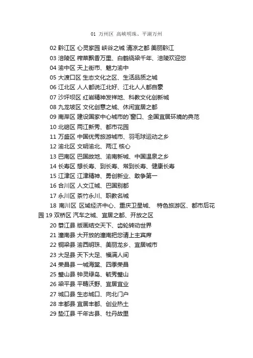 重庆市各区县的宣传标语及口号