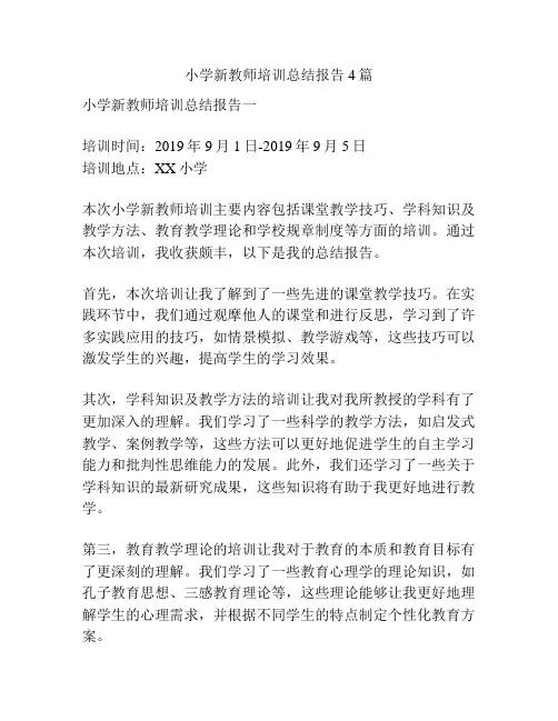 小学新教师培训总结报告4篇