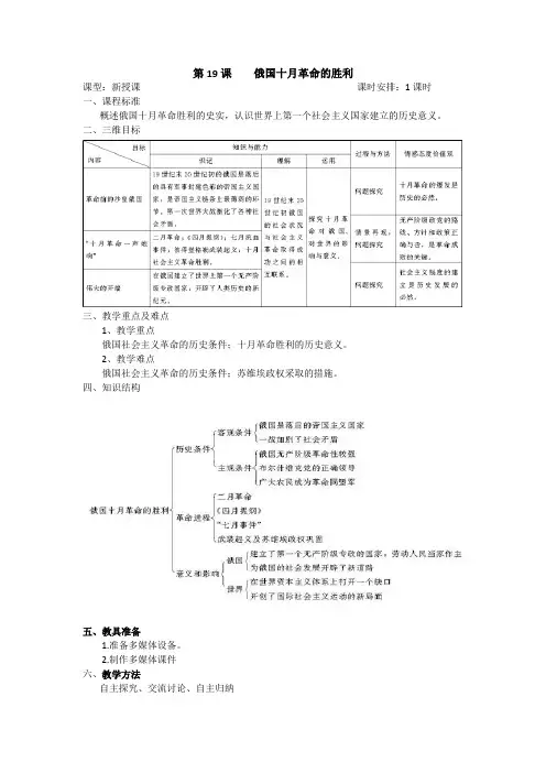 人教版高一历史必修1精选备课作业及教案：第19课 俄国十月革命的胜利2 Word版含答案