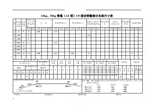 道岔转辙部位框架尺寸表