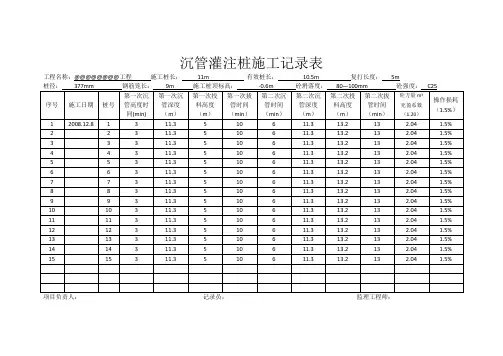 沉管灌注桩施工记录表