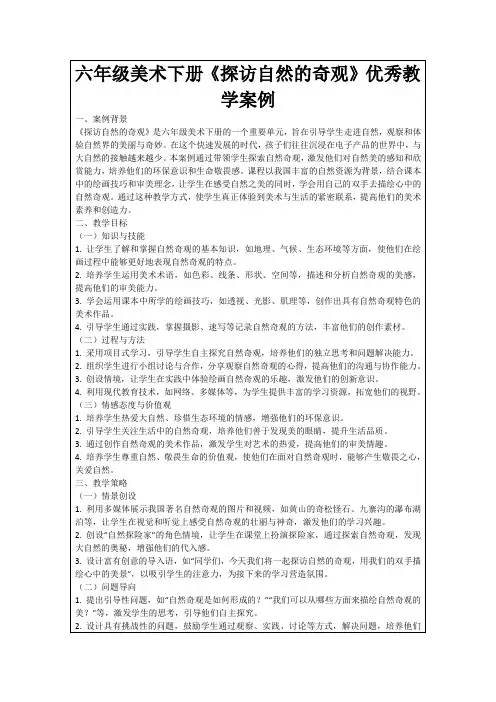 六年级美术下册《探访自然的奇观》优秀教学案例