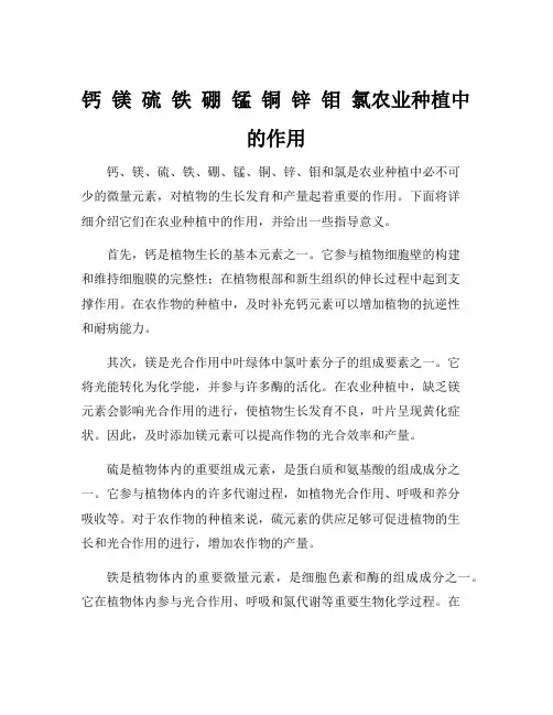 钙 镁 硫 铁 硼 锰 铜 锌 钼 氯农业种植中的作用