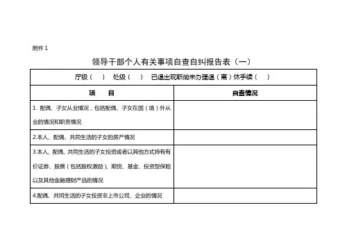 领导干部个人有关事项自查自纠报告表(一)