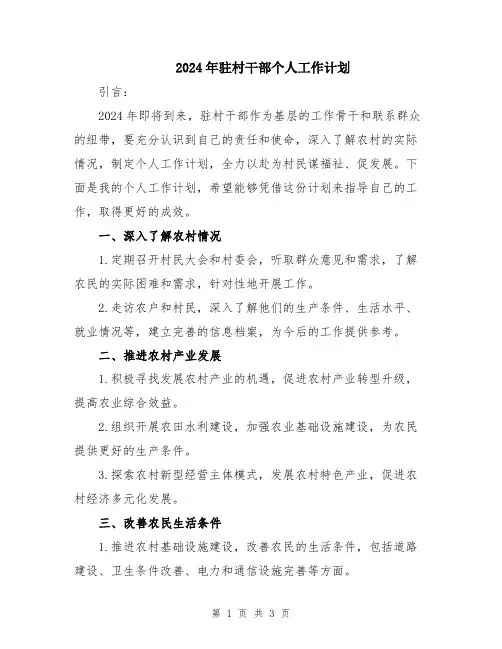 2024年驻村干部个人工作计划