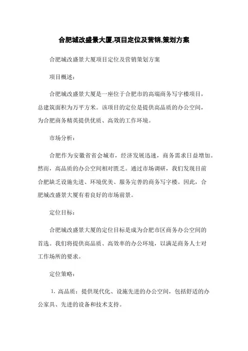 合肥城改盛景大厦,项目定位及营销,策划方案