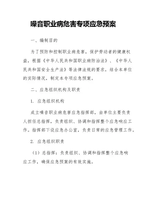 噪音职业病危害专项应急预案