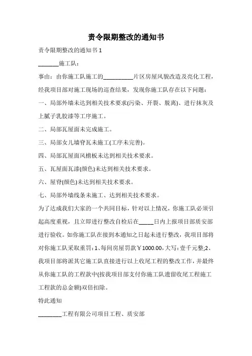 责令限期整改的通知书
