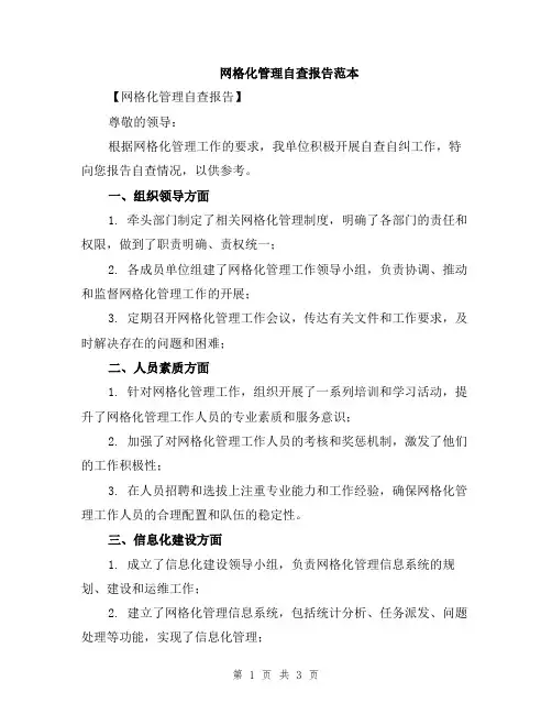 网格化管理自查报告范本