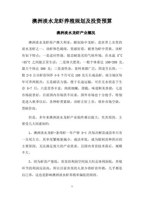 澳洲淡水龙虾养殖可行性方案及投资预算