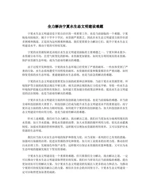 全力解决宁夏水生态文明建设难题