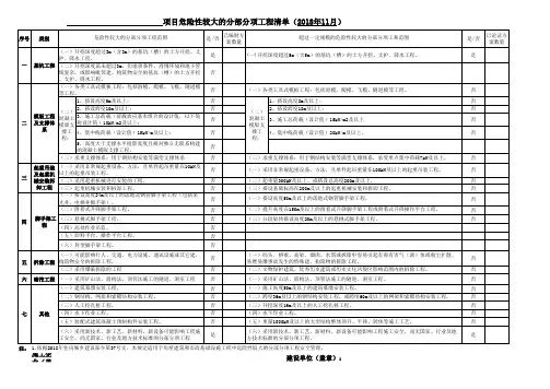 项目危险性较大(含超过一定规模)的分部分项工和清单(依据2018年37号文)