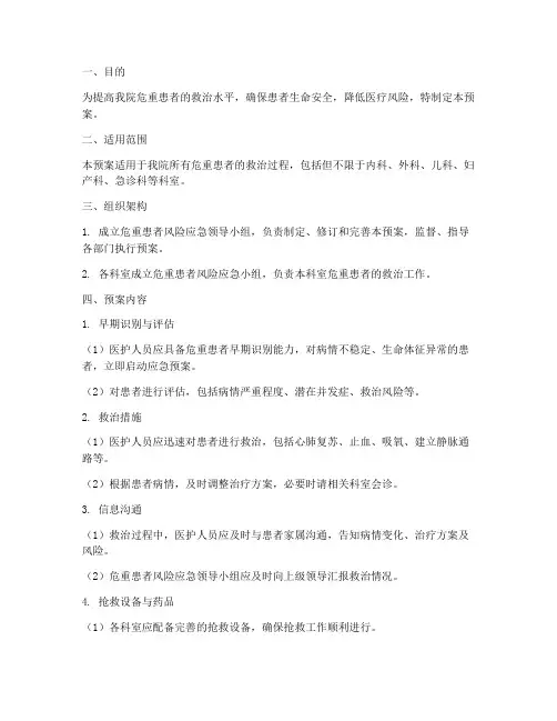 危重患者风险应急预案