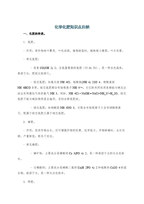 化学化肥知识点归纳