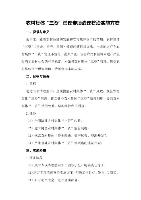 农村集体“三资”管理专项清理整治实施方案