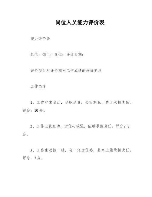 岗位人员能力评价表