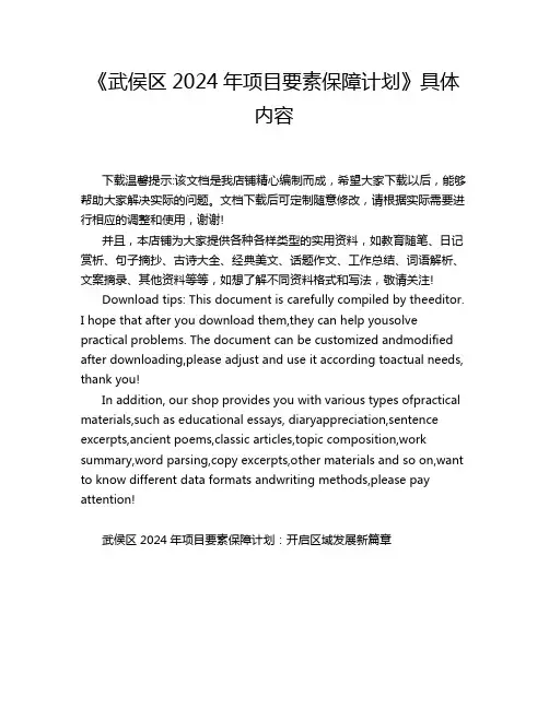 《武侯区2024年项目要素保障计划》具体内容