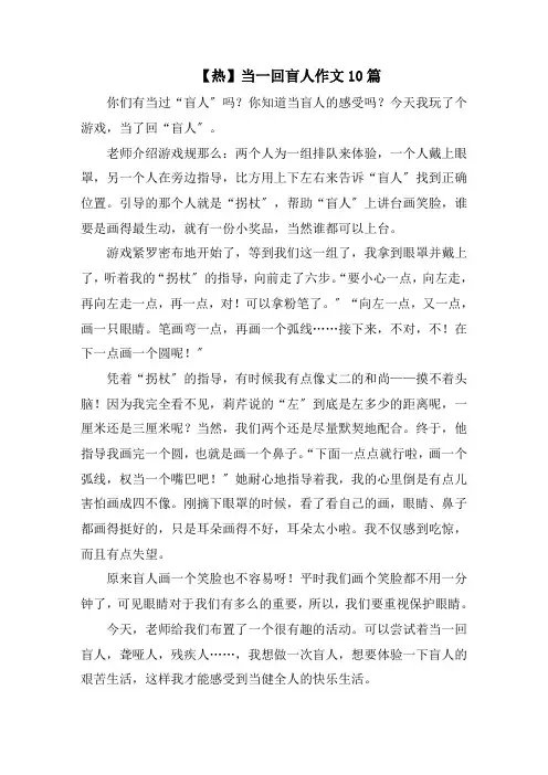 当一回盲人作文10篇精选范文