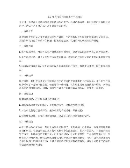 某矿业有限公司清洁生产审核报告