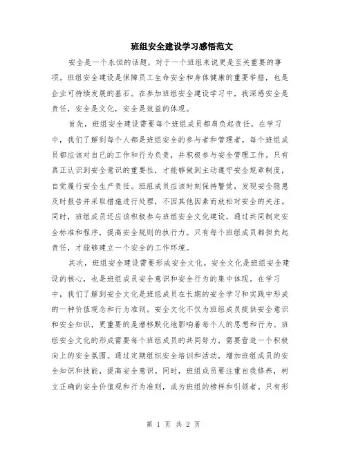 班组安全建设学习感悟范文