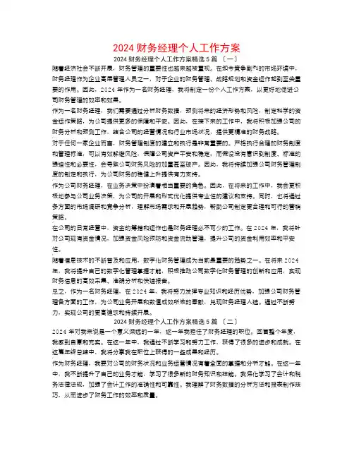 2024财务经理个人工作计划5篇