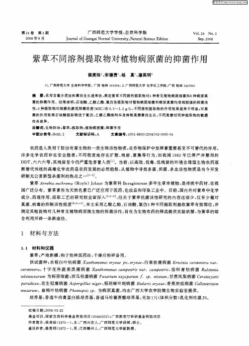 紫草不同溶剂提取物对植物病原菌的抑菌作用