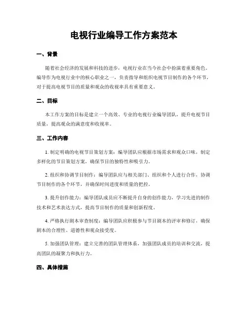 电视行业编导工作方案范本