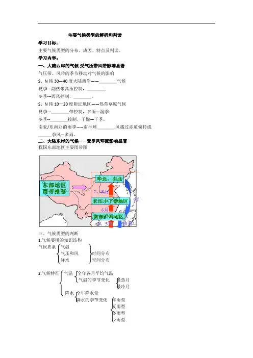 高考地理人教版总复习专题 精品导学案 主要气候类型的解析和判读