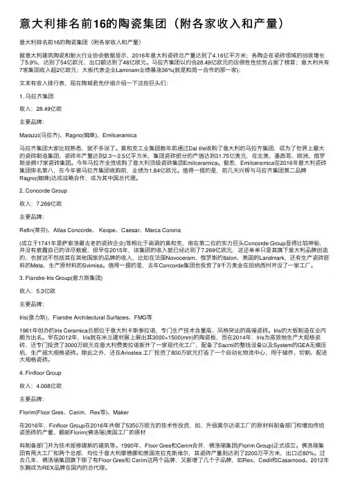 意大利排名前16的陶瓷集团（附各家收入和产量）