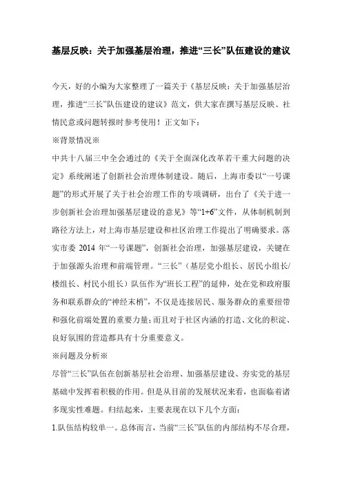 基层反映：关于加强基层治理,推进“三长”队伍建设的建议