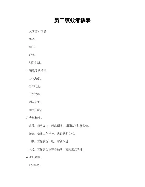 员工绩效考核表