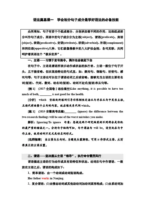 语法奠基课一 学会划分句子成分是学好语法的必备技能(6页word版)