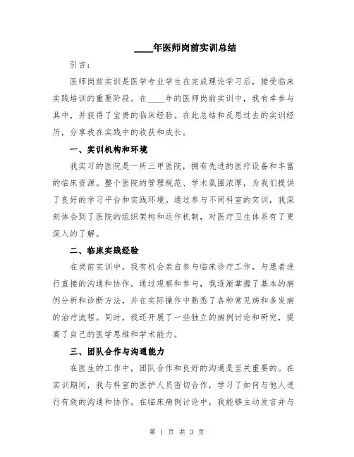 2024年医师岗前实训总结
